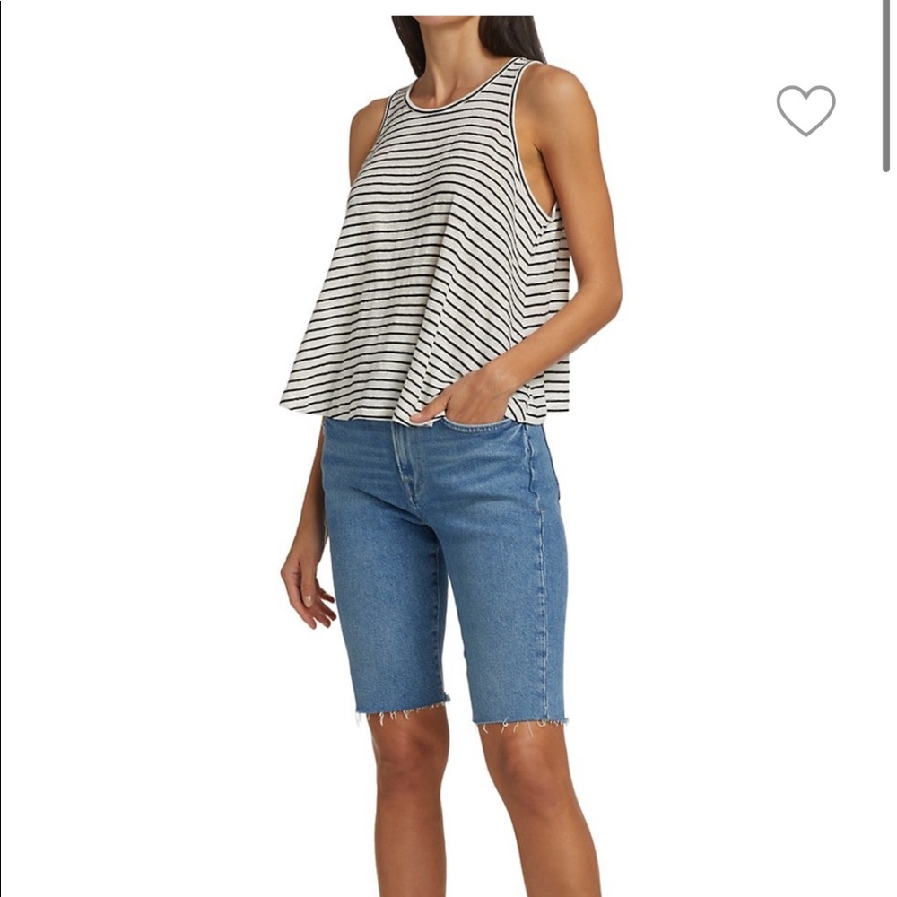 Frame denim le vintage Bermuda mid wash shorts with frayed edges